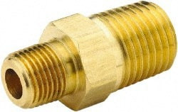 Parker Hannifin 3/8 x 1/4 Male MNPTF Industrial Pipe Hex Nipple 1,000 psi, Brass, 1.41" OAL 216P-6-4 - 83295410