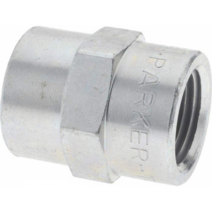 Parker Hannifin 3/8 Female FNPTF 7/8" Hex Industrial Pipe Coupling 6,000 psi, Zinc Plated Steel, 1-1/8" OAL 3/8 GG-S - 09107400