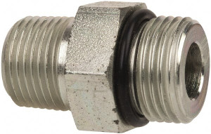 Parker Hannifin 3/4-16 x 3/8 Male Male Straight Thread O-Ring x Male NPTF 7/8" Hex Industrial Pipe Adapter 6,000 psi, Zinc Plated Steel, 1-3/8" OAL 8-3/8 F5OF-S - 72519200