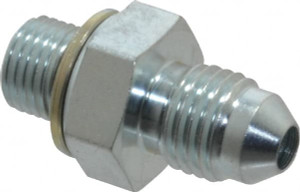 VOSS 7/16-20 x M10x1 Male MJIC x Male Metric 5/8" Hex Industrial Pipe Adapter Zinc Plated Carbon Steel, 1-3/16" OAL JM 0410 - 84433085