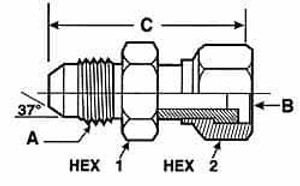 VOSS 9/16-18 Male 11/16-16 Female MJIC x FORFS Industrial Pipe Adapter Zinc Plated Carbon Steel, 1-1/2" OAL JR 0606 - 84433317