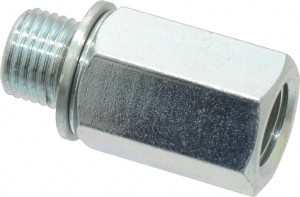 VOSS M10x1 Male 1/8 Female Male Metric x FNPT 9/16" Hex Industrial Pipe Adapter Zinc Plated Carbon Steel, 1-1/8" OAL PM 0210 - 84433465