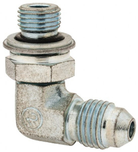 VOSS 7/16-20 x M10x1 Male MJIC x Male Metric Industrial Pipe 90° Elbow Adapter Zinc Plated Carbon Steel JM 0410-90 - 84433093