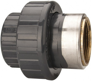 Value Collection 1-1/2" PVC Plastic Pipe Union with EPDM O-Ring Schedule 80, PVC Slip x Brass Fipt End Connections 899-015BR - 89492813