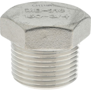 Merit Brass 3/4" 316 Stainless Steel Pipe Hex Head Plug MNPT Ends, 150 psi K617H-12 - 36902237