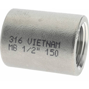 Merit Brass 1/2" 316 Stainless Steel Pipe Coupling FNPT x FNPT Ends, 150 psi K611-08 - 36901486