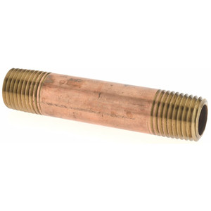 Merit Brass 2-1/2" Long, 1/4" Pipe Threaded Brass Pipe Nipple NPT Thread, Red Brass 2004-250 - 02204899