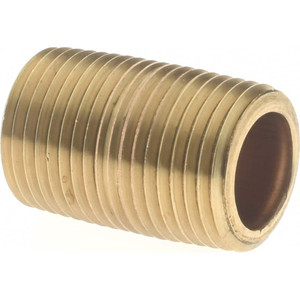Merit Brass 1" Long, 3/8" Pipe Threaded Brass Pipe Nipple NPT Thread, Red Brass 2006-001 - 02204378