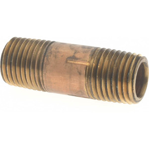 Merit Brass 1-1/2" Long, 1/4" Pipe Threaded Brass Pipe Nipple NPT Thread, Red Brass 2004-150 - 02204535