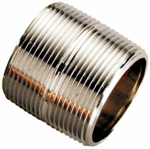 Merit Brass 2-1/2" Long, 1" Pipe Threaded Brass Pipe Nipple NPT Thread, Chrome Plated Red Brass 3016-250 - 36899847