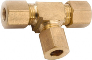 Anderson Metals 1/4" Tube OD x 7/16-24 Thread Brass Compression Tube Union Tee Comp x Comp x Comp Ends, 300 Max psi 750064-04 - 55507891