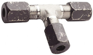 Made in USA 1-1/2" Tube OD Stainless Steel Compression Tube Union Tee Comp x Comp x Comp Ends, 1-7/8" Hex F-24-T - 33661455