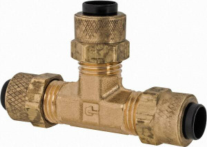 Parker Hannifin 1/4" Tube OD Brass Compression Tube Union Tee Comp x Comp x Comp Ends, 150 Max psi, 0 to 150°F 164P-4 - 63033401