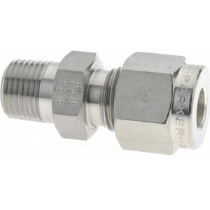 Parker Hannifin 1/4" Tube OD x 1/8-27 NPT Stainless Steel Compression Tube Male Connector Comp x MNPT Ends, -425 to 1,200°F, 1/2" Hex 4MSC2N-316 - 32151854