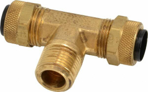 Parker Hannifin 1/2" Tube OD x 3/8-18 NPTF Brass Compression Tube Male Branch Tee Comp x Comp x MNPT Ends, 150 Max psi, 0 to 150°F 172P-8-6 - 63033765