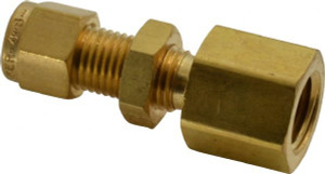 Parker Hannifin 1/4" Tube OD x 1/4 FPT Brass Compression Tube Bulkhead Female Connector Comp x FNPT Ends, 3,500 Max psi, 3/4" Hex 4FBC4N-B - 71773717
