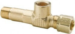 Parker Hannifin 1/4" Tube OD x 1/8-27 NPTF Brass Compression Tube Gage Tee 1,400 Max psi, -65 to 250°F 168CA-4-2 - 63035125