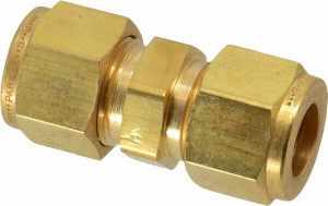 Parker Hannifin 1/2" Tube OD Brass Compression Tube Union Comp x Comp Ends, 2,200 Max psi, 13/16" Hex 8-8 HBZ-B - 71783542