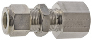 Parker Hannifin 1/4" Tube OD x 1/4-18 NPT Stainless Steel Compression Tube Bulkhead Female Connector Comp x FNPT Ends, -425 to 1,200°F, 3/4" Hex 4FBC4N-316 - 65121881
