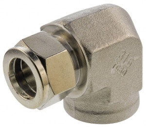 Parker Hannifin 1/4" Tube OD x 1/4-18 NPT Stainless Steel Compression Tube Female Elbow Comp x FNPT Ends, -425 to 1,200°F, 11/16" Hex 4FEL4N-316 - 65059743