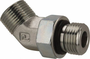 Parker Hannifin 1/2" Tube OD x 3/4-16 UN/UNF Steel Zinc Plated Compression Tube Male 45° Elbow O-Ring Face Seal/SAE-ORB Ends, 6,000 Max psi 8 V5OLO-S - 72517394