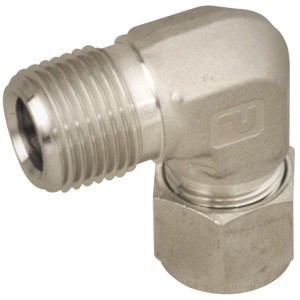 Parker Hannifin 3/4" Tube OD x 1/2-14 NPT Stainless Steel Compression Tube Male Elbow Comp x MNPT Ends, -425 to 1,200°F, 1-1/16" Hex 12MSEL8N-316 - 56533011