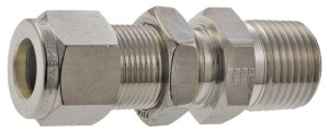 Parker Hannifin 1/4" Tube OD x 3/8-18 NPT Stainless Steel Compression Tube Bulkhead Connector Comp x MNPT Ends, -425 to 1,200°F, 11/16" Hex 4MBC6N-316 - 65121956