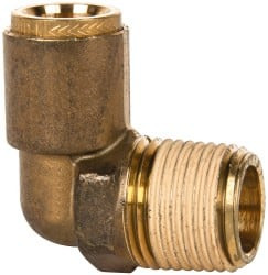 Norgren 1/4" Outside Diam, 1/4 NPT, Brass Push-to-Connect Tube Male Elbow 150 Max psi, Tube to Male NPT Connection, Buna O-Ring 95433110M - 00188185