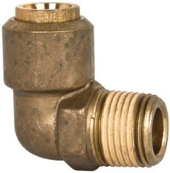 Norgren 3/8" Outside Diam, 3/8 NPT, Brass Push-to-Connect Tube Male Elbow 150 Max psi, Tube to Male NPT Connection, Buna O-Ring 95433120M - 00188227