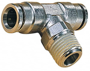Norgren 10mm Outside Diam, 1/4 BSPT, Nickel Plated Brass Push-to-Connect Tube Male Swivel Branch Tee 260 Max psi, Tube to Male BSPT Connection, Nitrile O-Ring 101671028 - 08037889