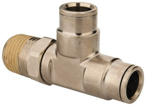 Norgren 1/2 NPTF, Nickel Plated Brass Push-to-Connect Tube Male Swivel Run Tee 260 Max psi, Tube to Male NPT Connection 124680748 - 48790471
