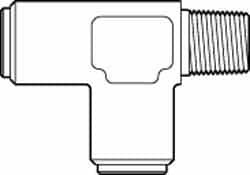 Norgren 3/8" Outside Diam, 1/4 NPT, Brass Push-to-Connect Tube Male Run Tee 150 Max psi, Tube to Male Connection, Buna O-Ring 95458603M - 00188417