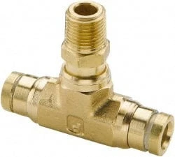 Parker Hannifin 1/4" Outside Diam, 1/8 NPT, Brass Push-to-Connect Tube Male Swivel Branch Tee 250 Max psi, Tube to Male NPT Connection, Buna-N O-Ring 172PTC-4-2 - 01469618