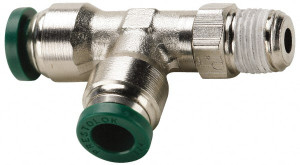 Parker Hannifin 1/2" Outside Diam, 1/2 NPTF, Nickel Plated Brass Push-to-Connect Tube Male Swivel Run Tee 300 Max psi, Tube to Male NPT Connection, Buna-N O-Ring W171PLP-8-8 - 84426550