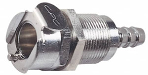 CPC Colder Products 1/4" Inside Tube Diam, Brass, Quick Disconnect, Hose Barb Valved Panel Mount Coupling Body 250 Max psi, -40 to 180°F, 1.87" OAL x 0.75" Overall Height, Chrome Plated MCD1604NA - 06085658