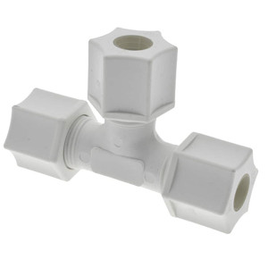 Made in USA 3/8" Tube OD, Polypropylene Plastic Compression Tube Union Tee 215°F Max, Plastic Grip 0625.055 - 32875700