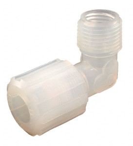 Parker Hannifin 3/8" Tube OD, PFA PTFE Plastic Compression Tube Female Adapter Elbow 3/4 NPT Pipe, 300°F Max, Plastic Grip FAME-612 - 60306040