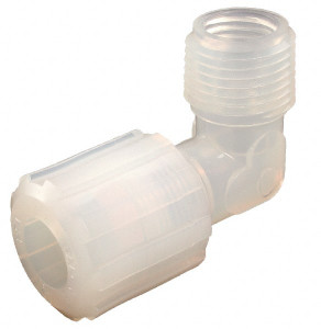 Parker Hannifin 3/8" Tube OD, PFA PTFE Plastic Compression Tube Male Adapter Elbow 1/4 NPT Pipe, 325°F Max, Plastic Grip GAME-64 - 60308947