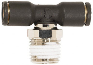 Coilhose Pneumatics 1/4" OD, 1/8 NPT, Glass Reinforced Nylon/Nickel Plated Brass Push-to-Connect Male Swivel Branch Tee 225 Max psi CL720402S - 67183590