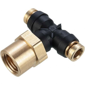 Parker Hannifin Plastic Push-To-Connect Tube Fittings, Type: Female Branch Tee Swivel, Tube Outside Diameter (Inch): 1/4 x 1/4, Maximum Working Pressure (psi): 250.00, Material: Nylon/Brass/Buna 377PTC-4-4 - 13020409