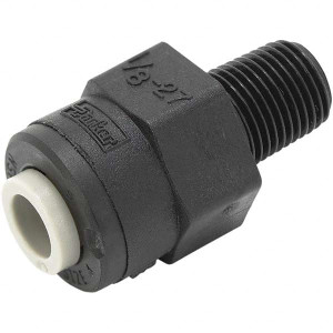 Parker Hannifin Plastic Push-To-Connect Tube Fittings, Type: Male Connector, Tube Outside Diameter (Inch): 1/2 x 1/2, Maximum Working Pressure (psi): 150.00, Material: Polypropylene PPB8MC8-MG - 13020110