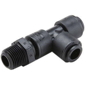 Parker Hannifin 1/4 1/4 NPTF Kynar Push-to-Connect Male Swivel Run Tee Tube Fitting 250 Max psi, Black, Push-to-Connect x MNPT Ends, FDA & NSF-51 FB4MRS4-HBLK - 19138361