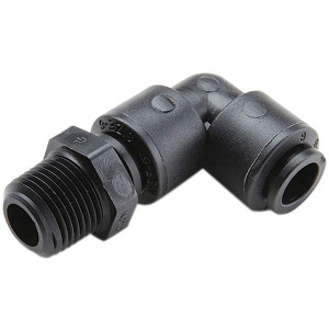 Parker Hannifin 1/4 1/8 NPTF Kynar Push-to-Connect Male Swivel Elbow Tube Fitting 250 Max psi, Black, Push-to-Connect x MNPT Ends, FDA & NSF-51 FB4MES2-HBLK - 19138296