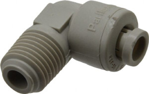 Parker Hannifin 1/4" Outside Diam, 1/4 NPTF, Acetal Push-to-Connect Tube Male Elbow 300 Max psi, Tan A4ME4-MG - 78077617
