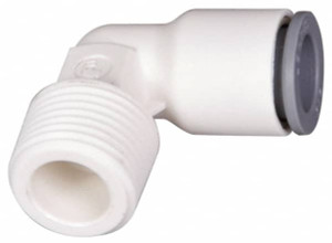 Parker Hannifin 1/4" OD, 1/4 NPTF, Bio-Sourced Nylon 11 Push-to-Connect Male Elbow 230 Max psi, White 6579 56 14WP2 - 72338916