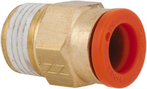 SMC Pneumatics 1/4" OD, 1/8 NPT, Brass/Polybutylene Push-to-Connect Male Connector 145 Max psi KQ2H07-34AS - 51433753