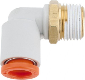 SMC Pneumatics 1/4" Outside Diam, 1/8 NPT, Brass/Polybutylene Push-to-Connect Tube Male Elbow 145 Max psi KQ2L07-34AS - 51436772