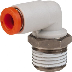 SMC Pneumatics 1/8" OD, 1/16 NPT, Brass/Polybutylene Push-to-Connect Male Elbow 145 Max psi KQ2L01-33NS - 30827737