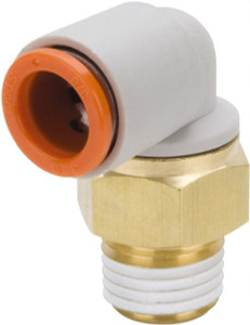 SMC Pneumatics 1/8" Outside Diam, 1/4 NPT, Brass/Polybutylene Push-to-Connect Tube Male Elbow 145 Max psi KQ2L01-35AS - 51436863