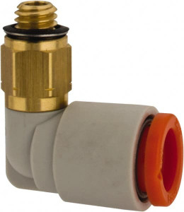 SMC Pneumatics 1/4" Outside Diam, 10-32 UNF, Brass/Polybutylene Push-to-Connect Tube Male Elbow 145 Max psi KQ2L07-32A - 51436780